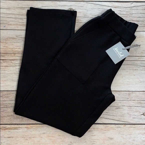 Ladies black textured pull on pants - Picture 1 of 6